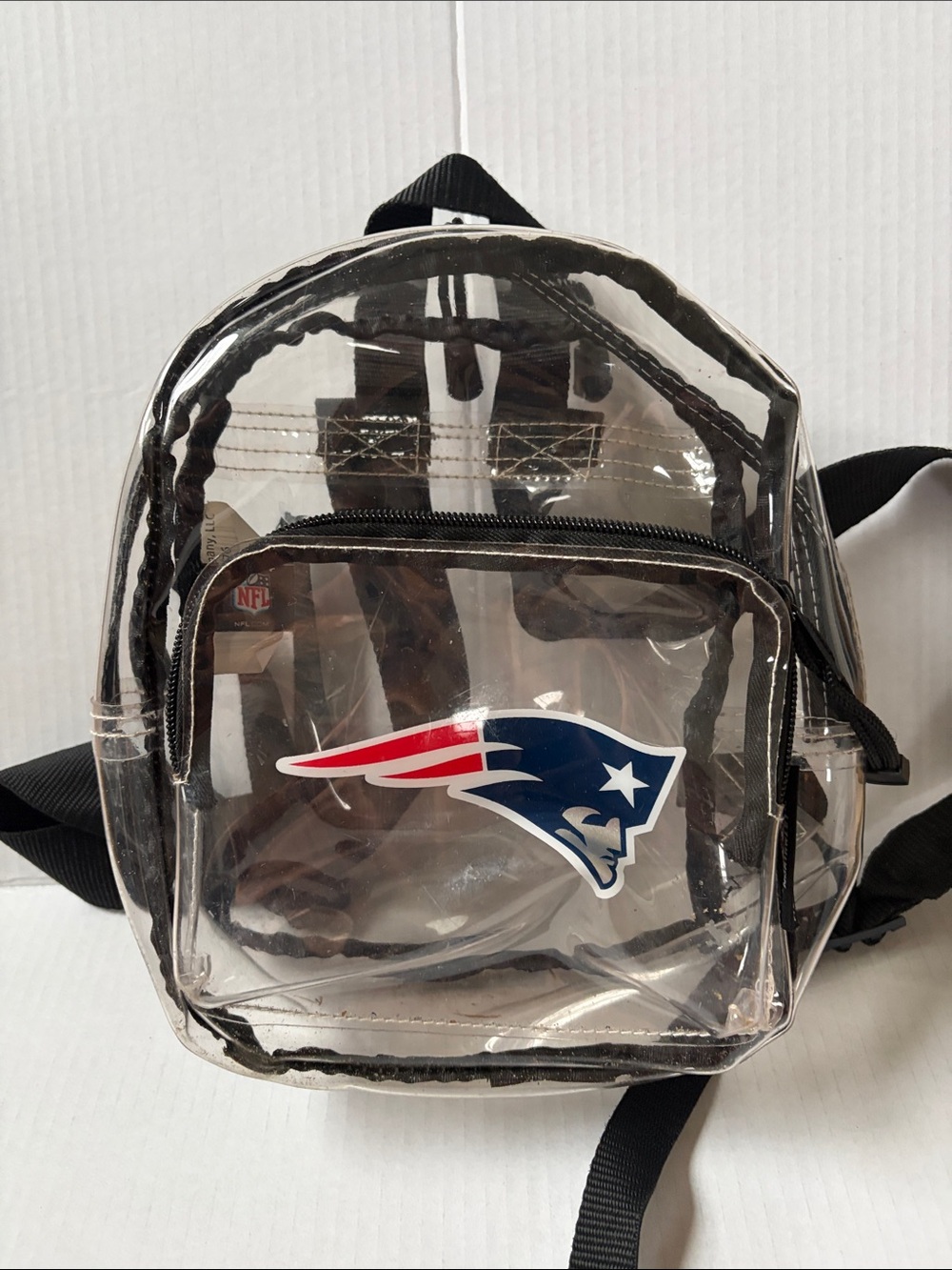 NFL Clear Mini Backpack with Patriots Logo - Clear/Black/Red/Blue